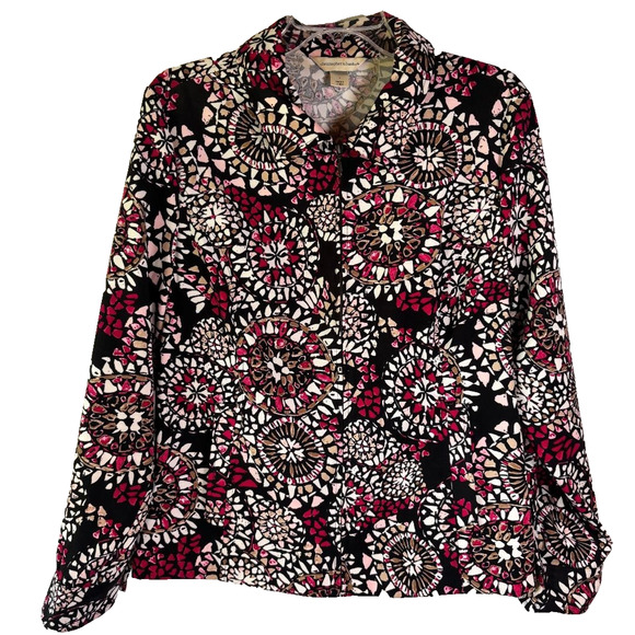 Christopher & Banks Women's Full Zip Jacket Size L Pockets Geometric Boho - Picture 1 of 10